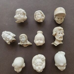 Antique Porcelain/Bisque Heads x10 ca 1900 German As Is Parts